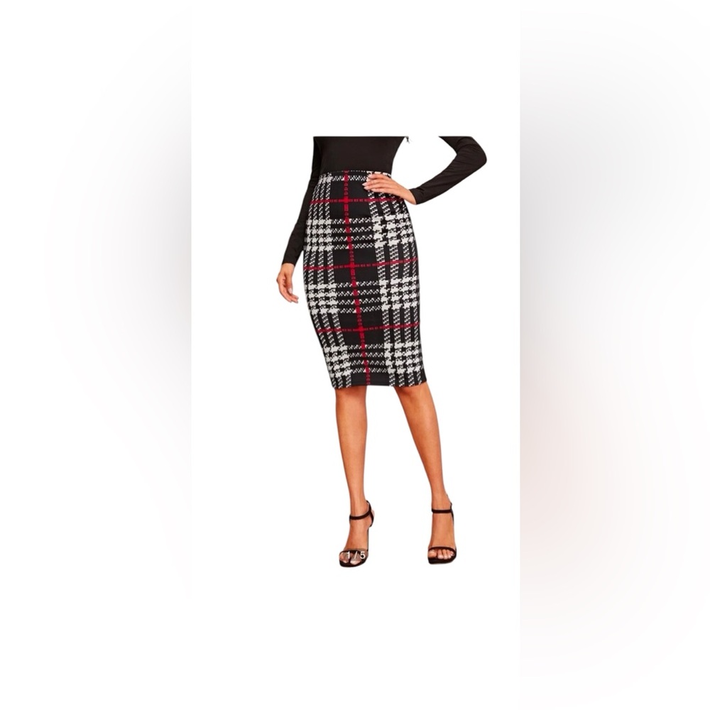 SHEIN Plaid Print High Waist Knee Length Bodycon Pencil Skirt. - Picture 11 of 11
